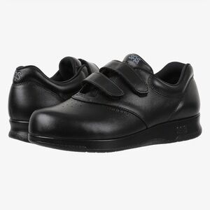 SAS Black Velcro Leather Comfort Walking Shoes Sneakers Woman Lady Size 10WW